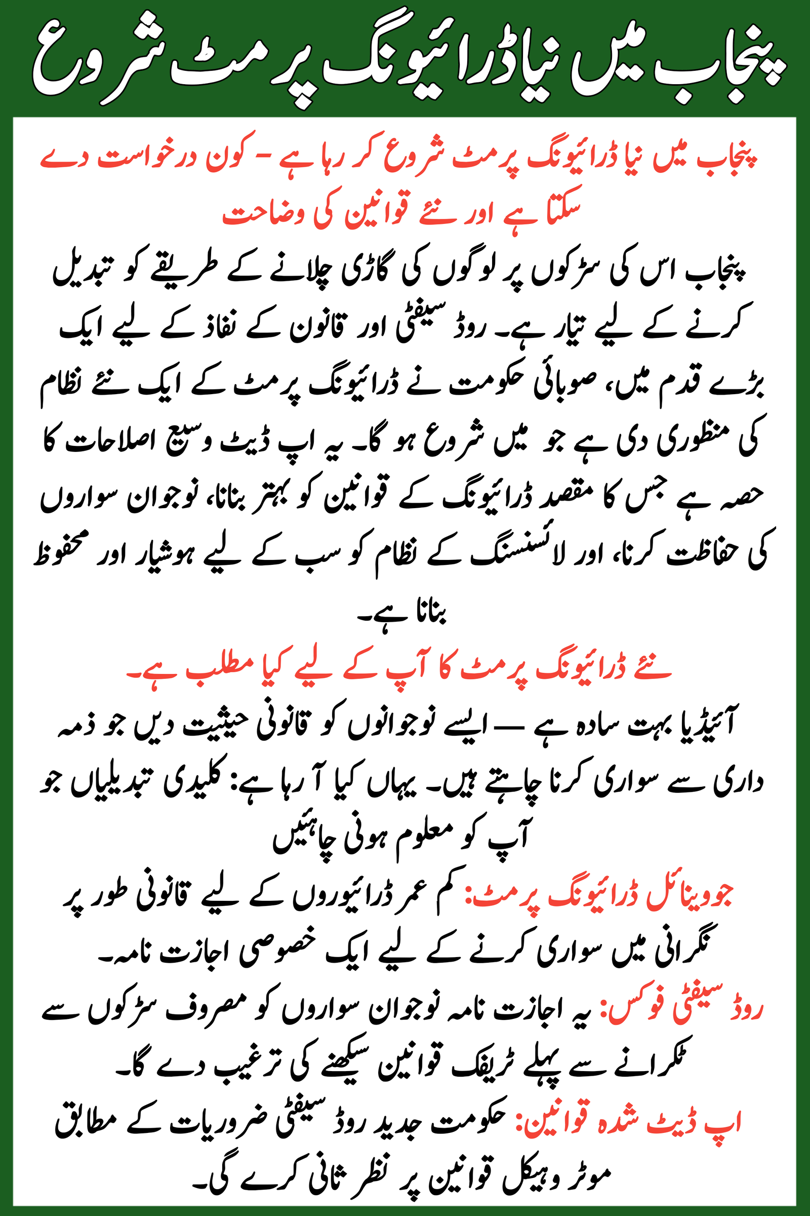 Punjab Launching New Driving Permit 