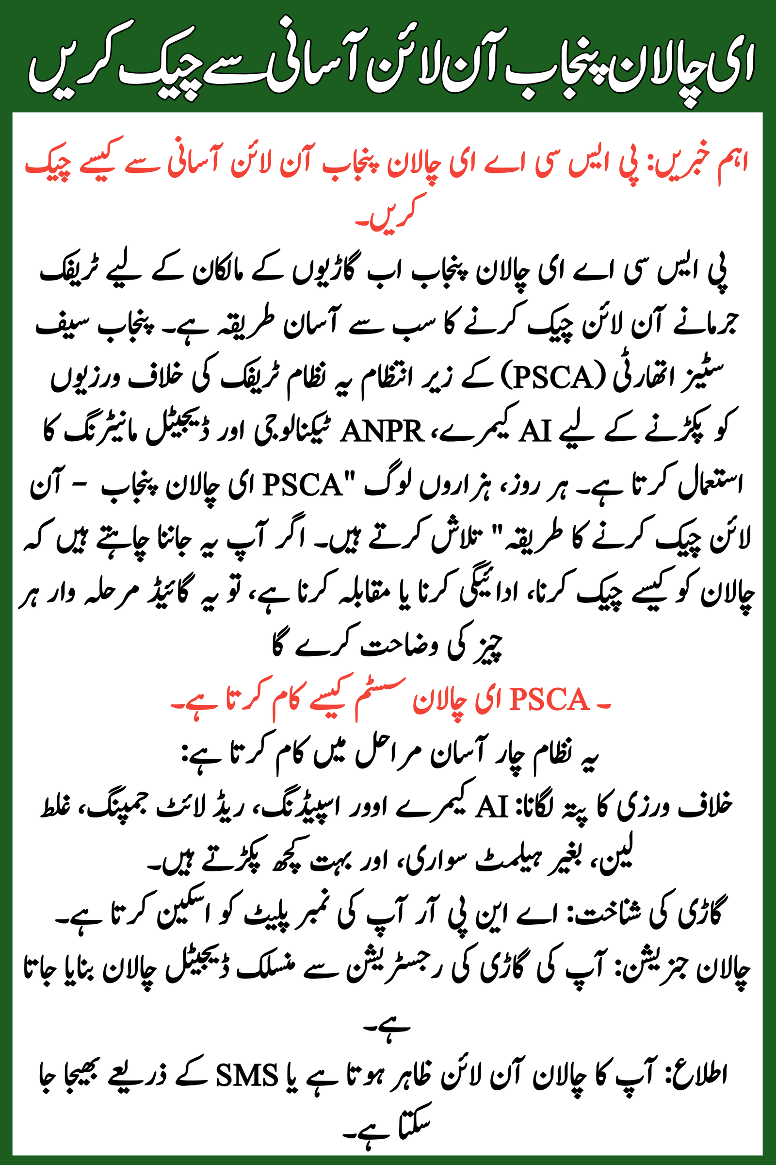 Check PSCA E-Challan Punjab 