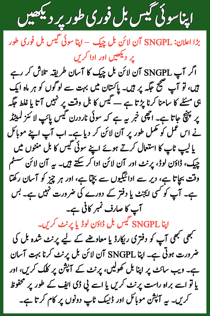 SNGPL Online Bill Check