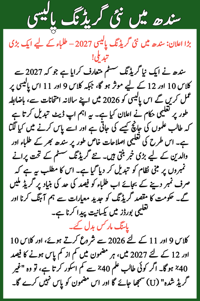 New Grading Policy in Sindh 
