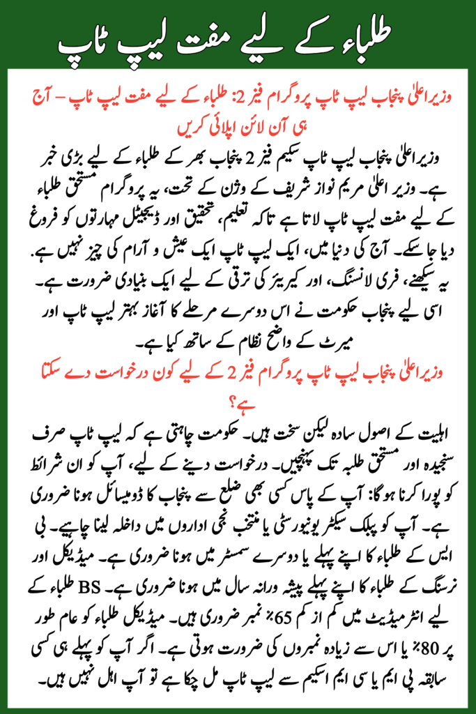 CM Punjab Laptop Program Phase-2 