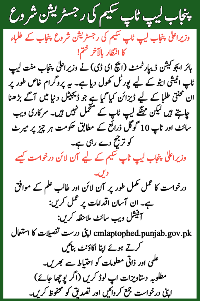 CM Punjab Free Laptop Initiative 