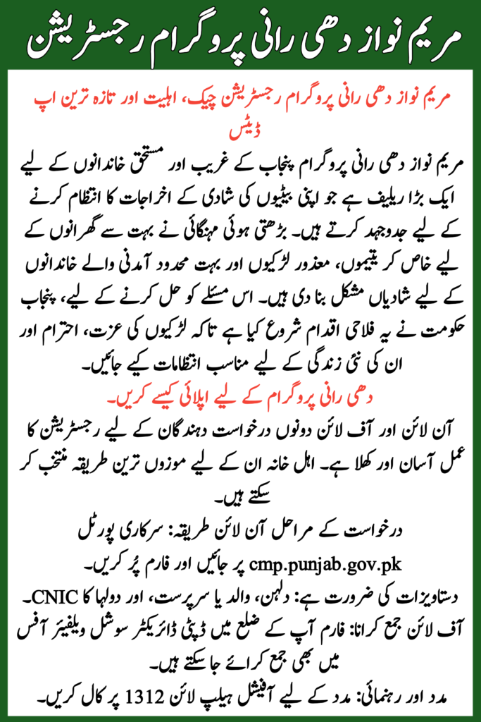 Maryam Nawaz Dhee Rani Program Registration